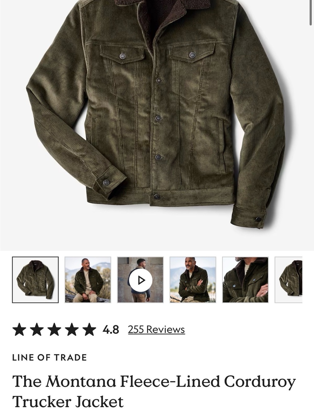 Lrg Olive Corduroy Trucker Jacket with Fleece Collar